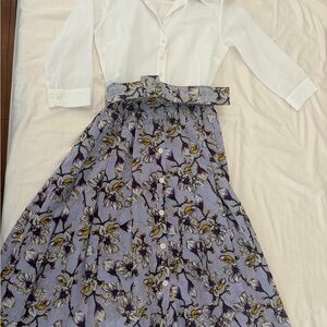 SAMANTHA SUNG Lavender Floral A-Line Skirt with Tie Waist